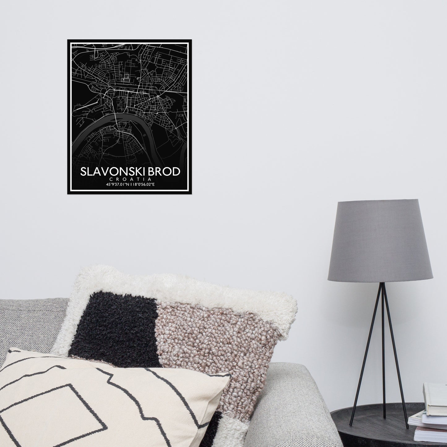 Slavonski Brod - Black City Map Matte Poster