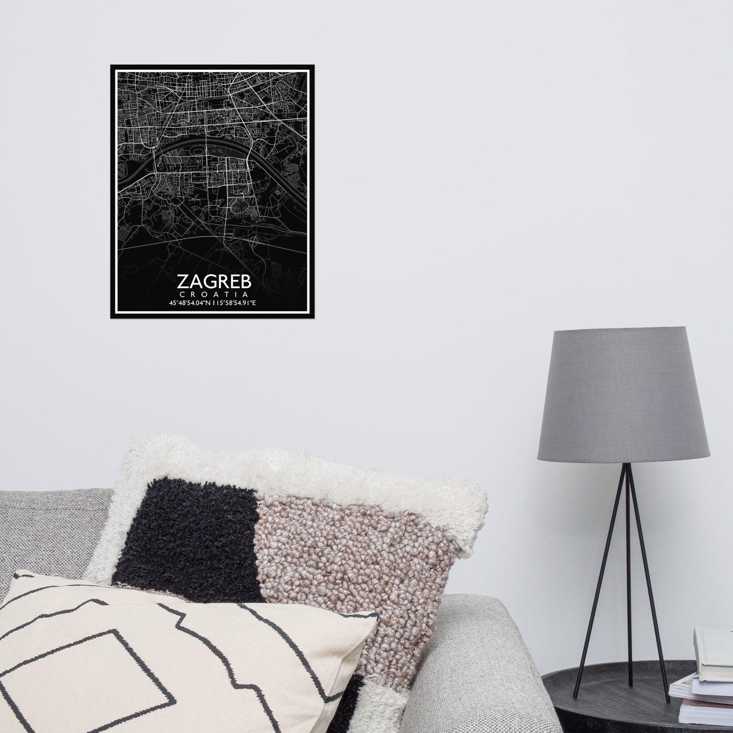 Zagreb - Black City Map Matte Poster