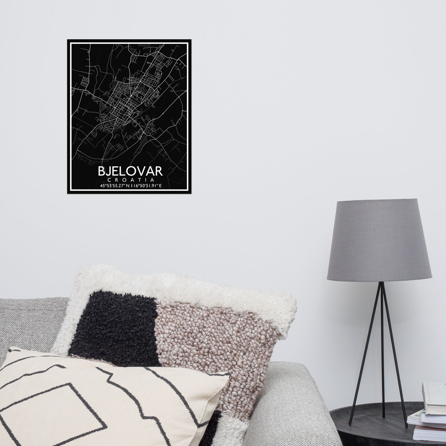 Bjelovar - Black City Map Matte Poster