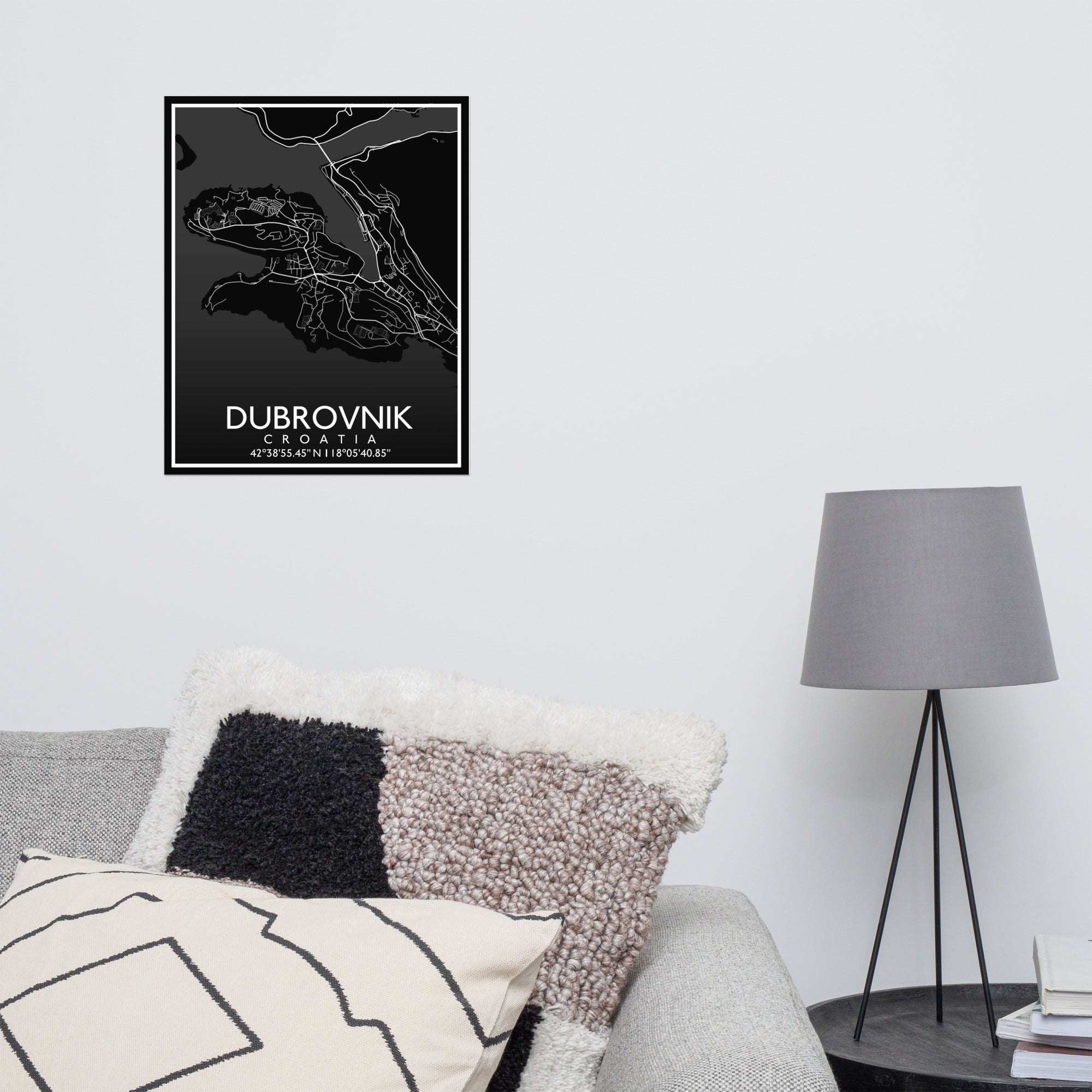 Dubrovnik - Black City Map Matte Poster