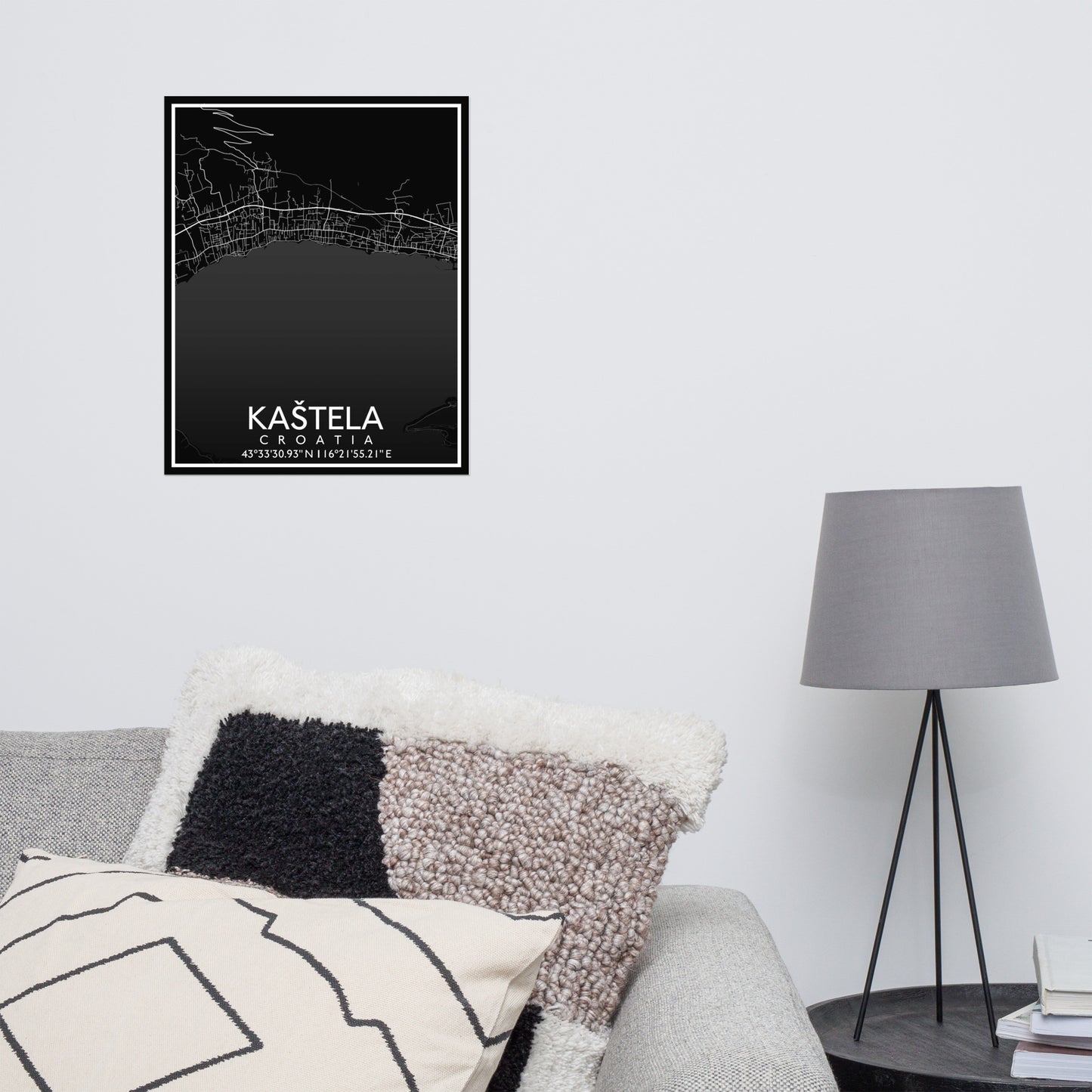 Kaštela - Black City Map Matte Poster