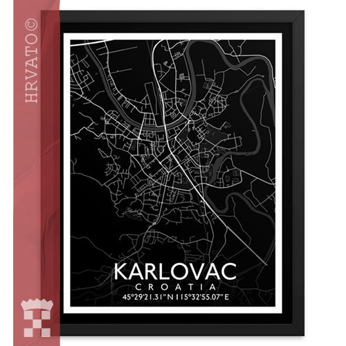 Karlovac - Black City Map Framed Wall Art