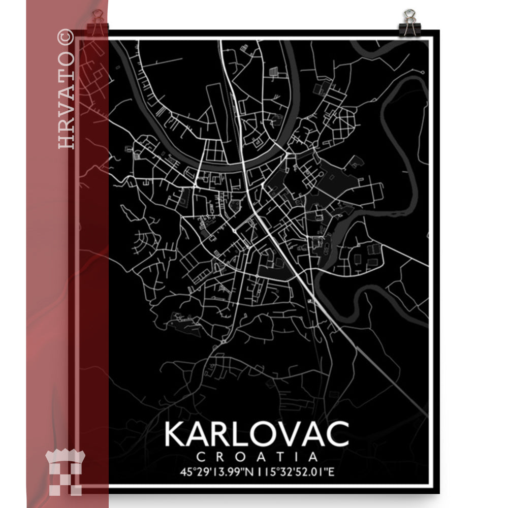 Karlovac - Black City Map Matte Poster