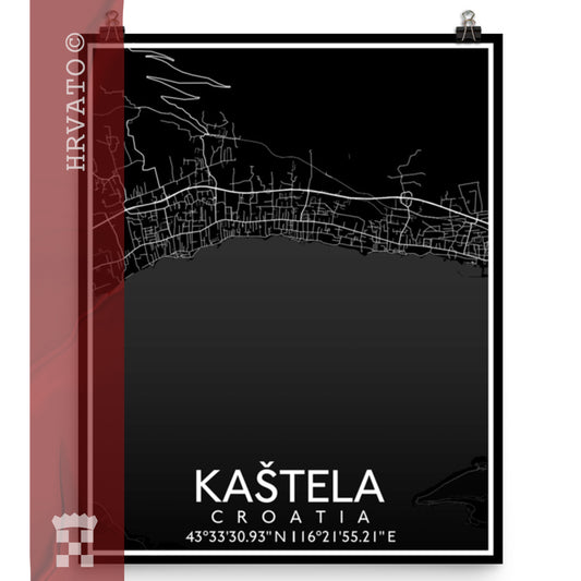 Kaštela - Black City Map Matte Poster