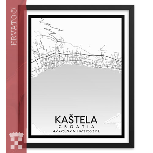 Kaštela - White City Map Framed Wall Art