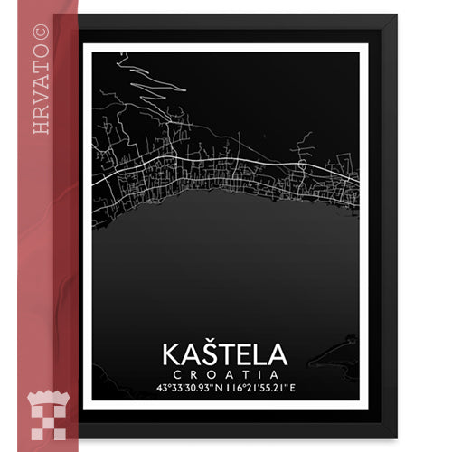 Kaštela - Black City Map Framed Wall Art