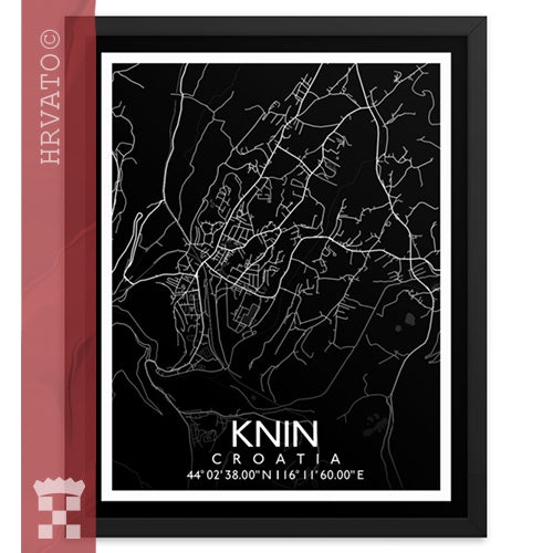 Knin - Black City Map Framed Wall Art