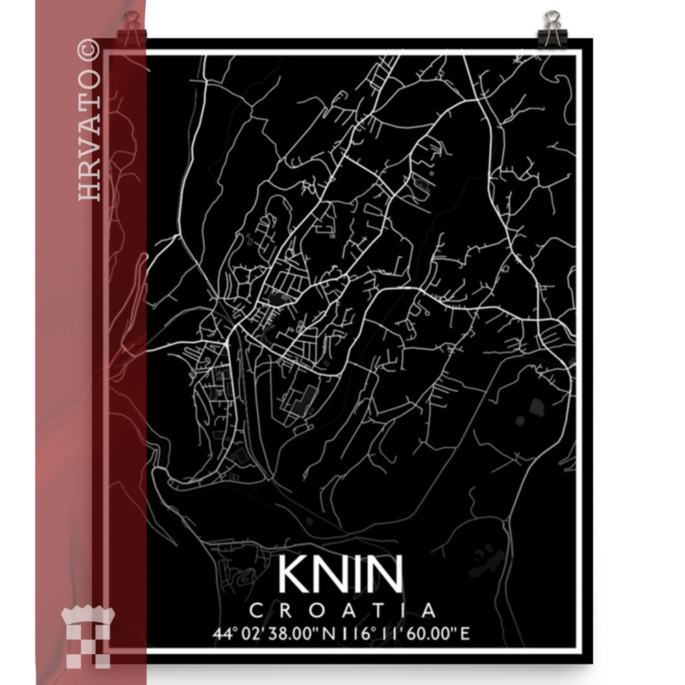 Knin - Black City Map Matte Poster