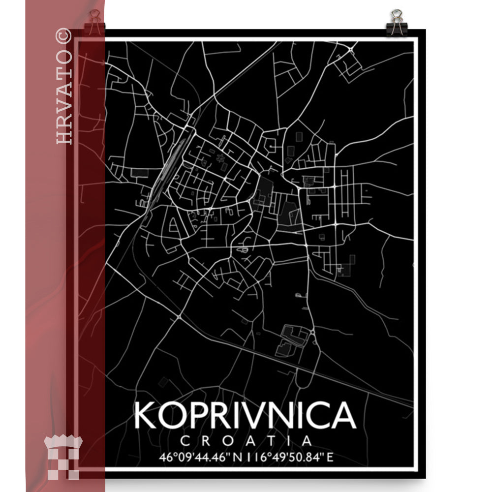 Koprivnica - Black City Map Matte Poster