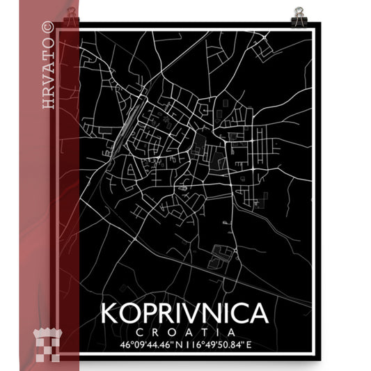 Koprivnica - Black City Map Matte Poster