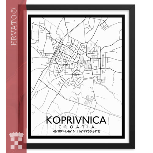 Koprivnica - White City Map Framed Wall Art