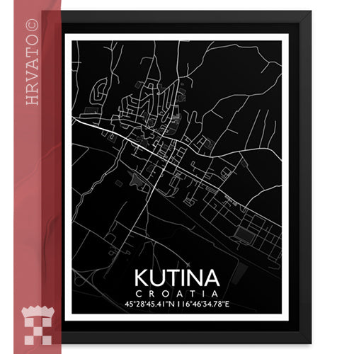 Kutina - Black City Map Framed Wall Art