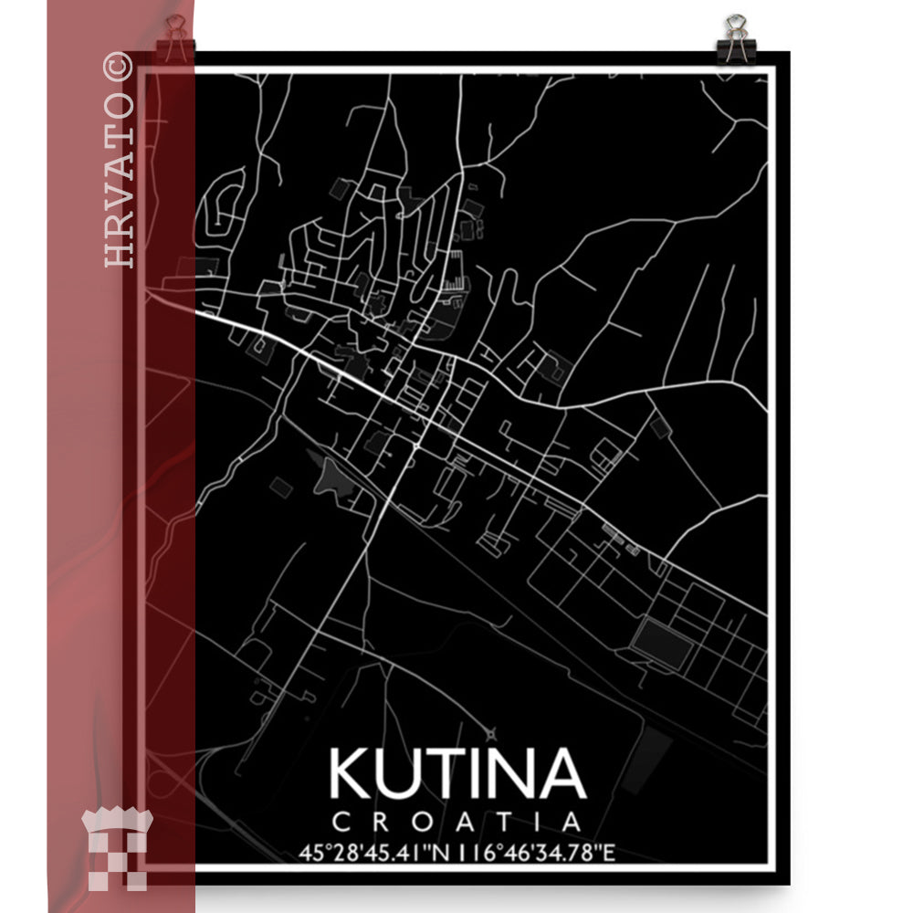 Kutina - Black City Map Matte Poster