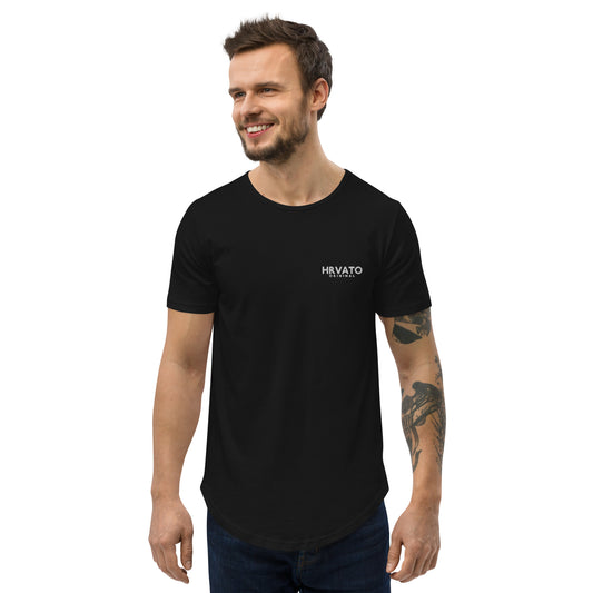 HRVATO Original Logo Men's Curved Hem T-Shirt - White | Embroidered Logo