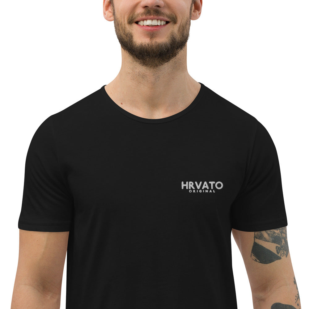 HRVATO Original Logo Men's Curved Hem T-Shirt - White | Embroidered Logo