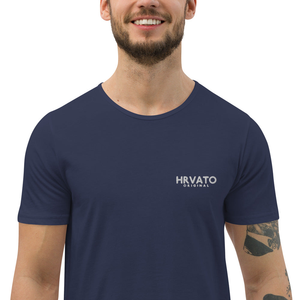 HRVATO Original Logo Men's Curved Hem T-Shirt - White | Embroidered Logo