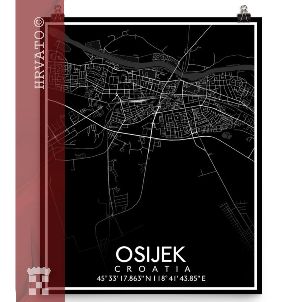 Osjek - Black City Map Matte Poster