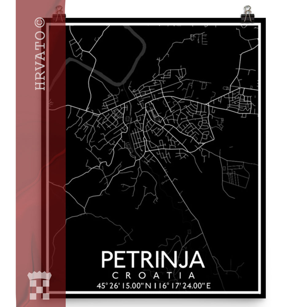 Petrinja - Black City Map Matte Poster