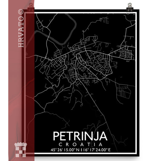 Petrinja - Black City Map Matte Poster