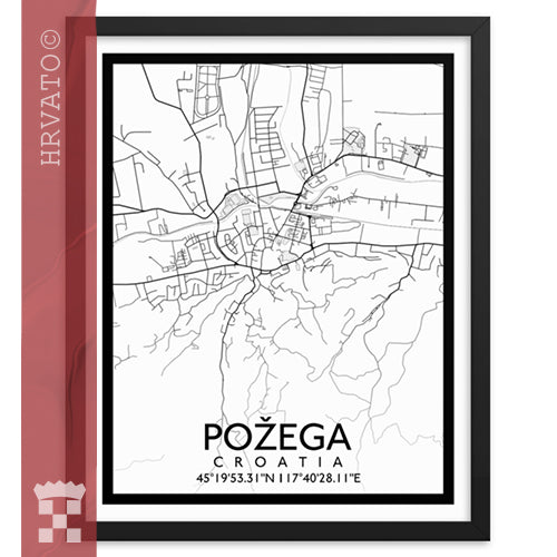 Požega - White City Map Framed Wall Art