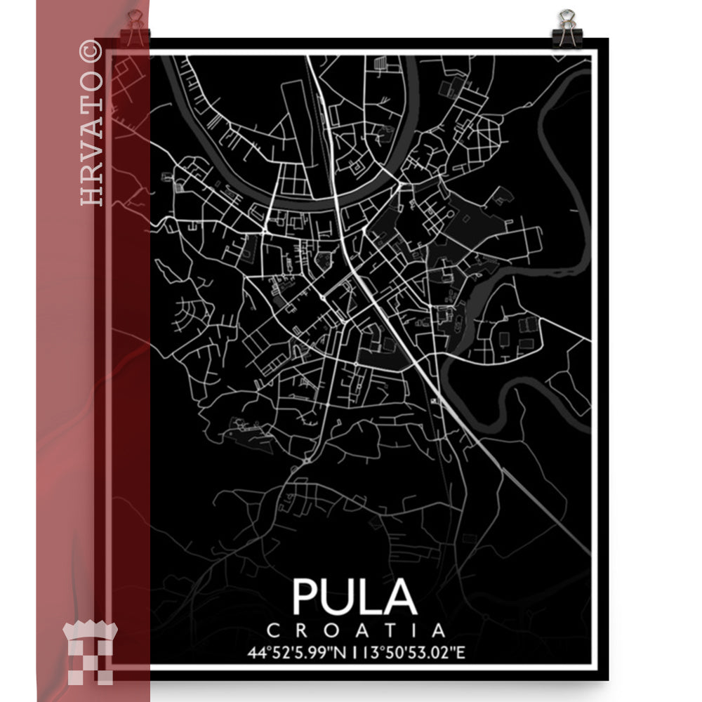 Pula - Black City Map Matte Poster