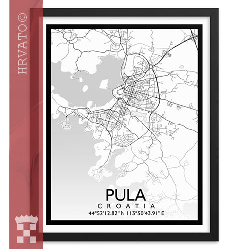 Pula - White City Map Framed Wall Art