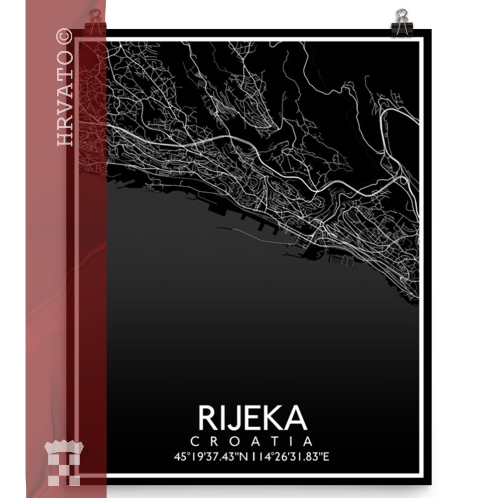 Rijeka - Black City Map Matte Poster