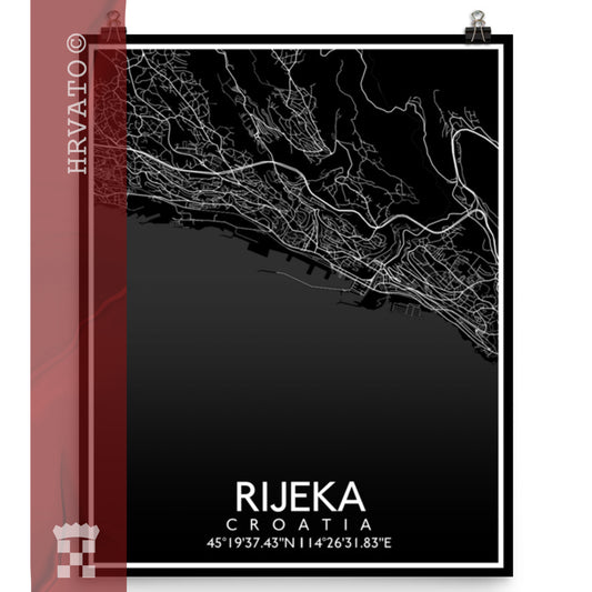 Rijeka - Black City Map Matte Poster