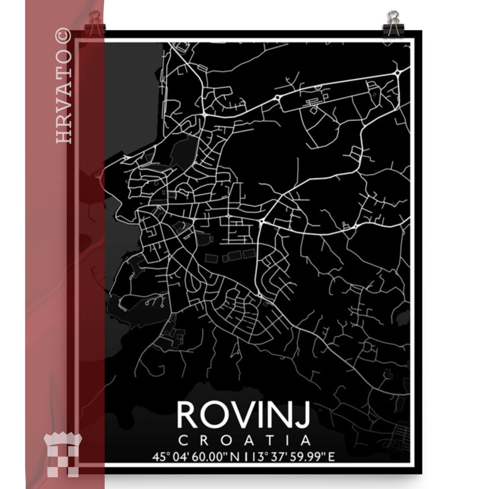 Rovinj - Black City Map Matte Poster