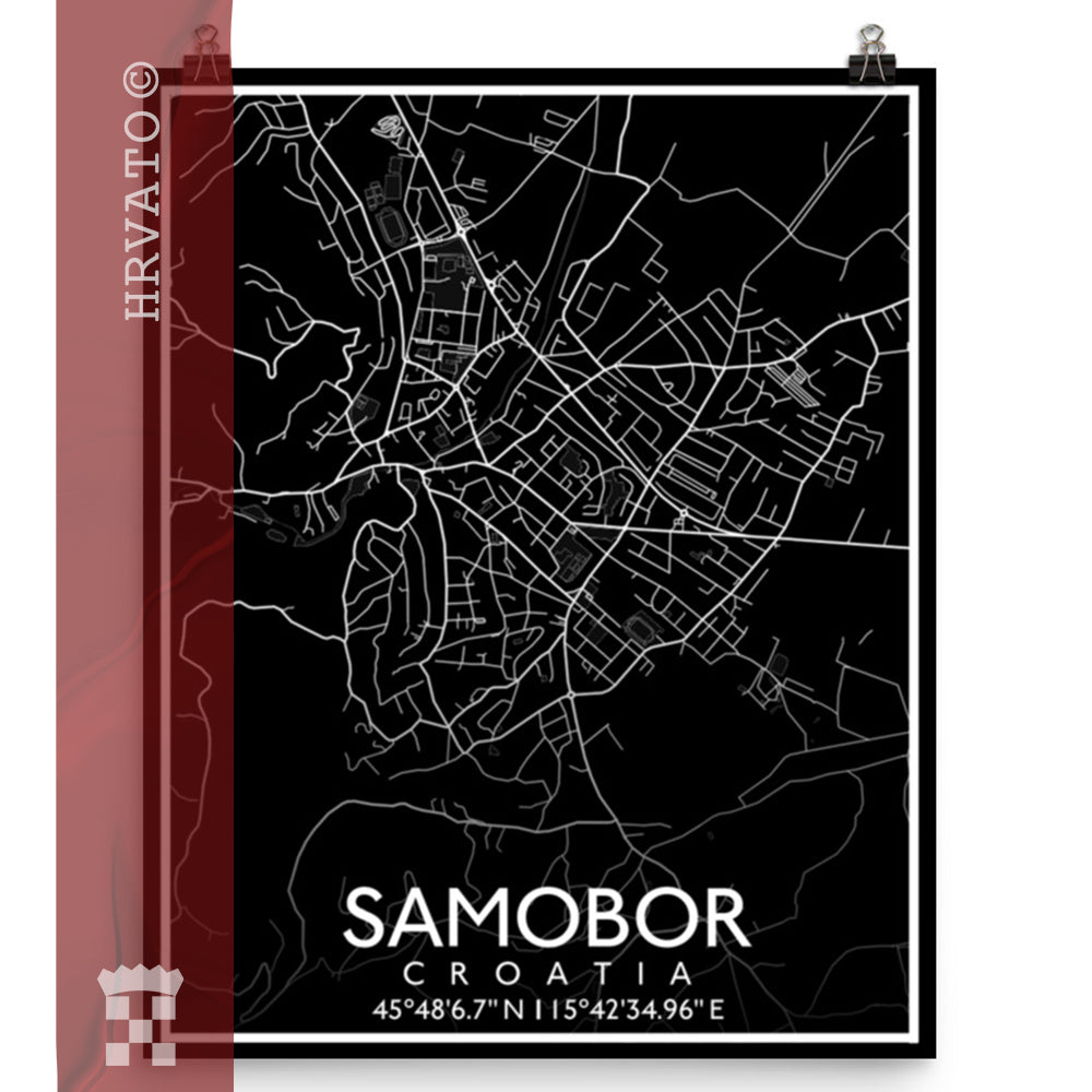 Samobor - Black City Map Matte Poster