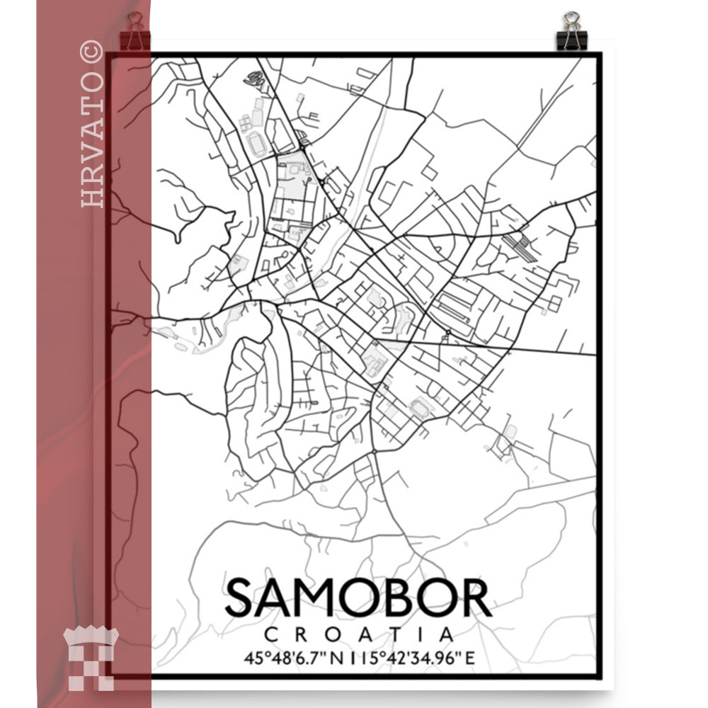 Samobor - Black City Map Matte Poster