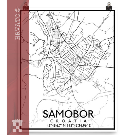 Samobor - Black City Map Matte Poster