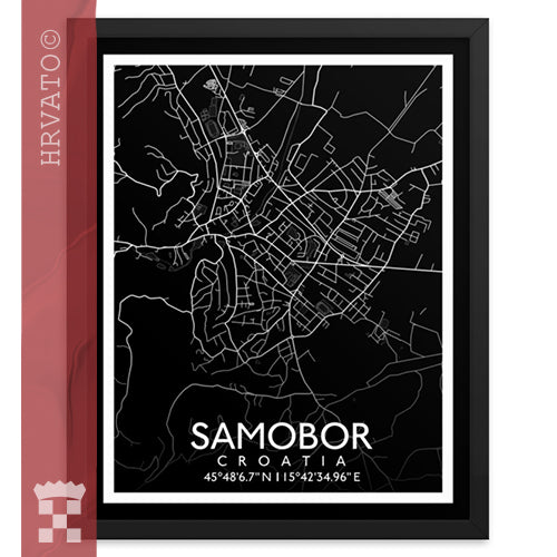 Samobor - Black City Map Framed Wall Art