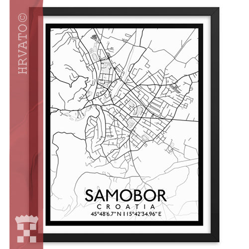 Samobor - White City Map Framed Wall Art