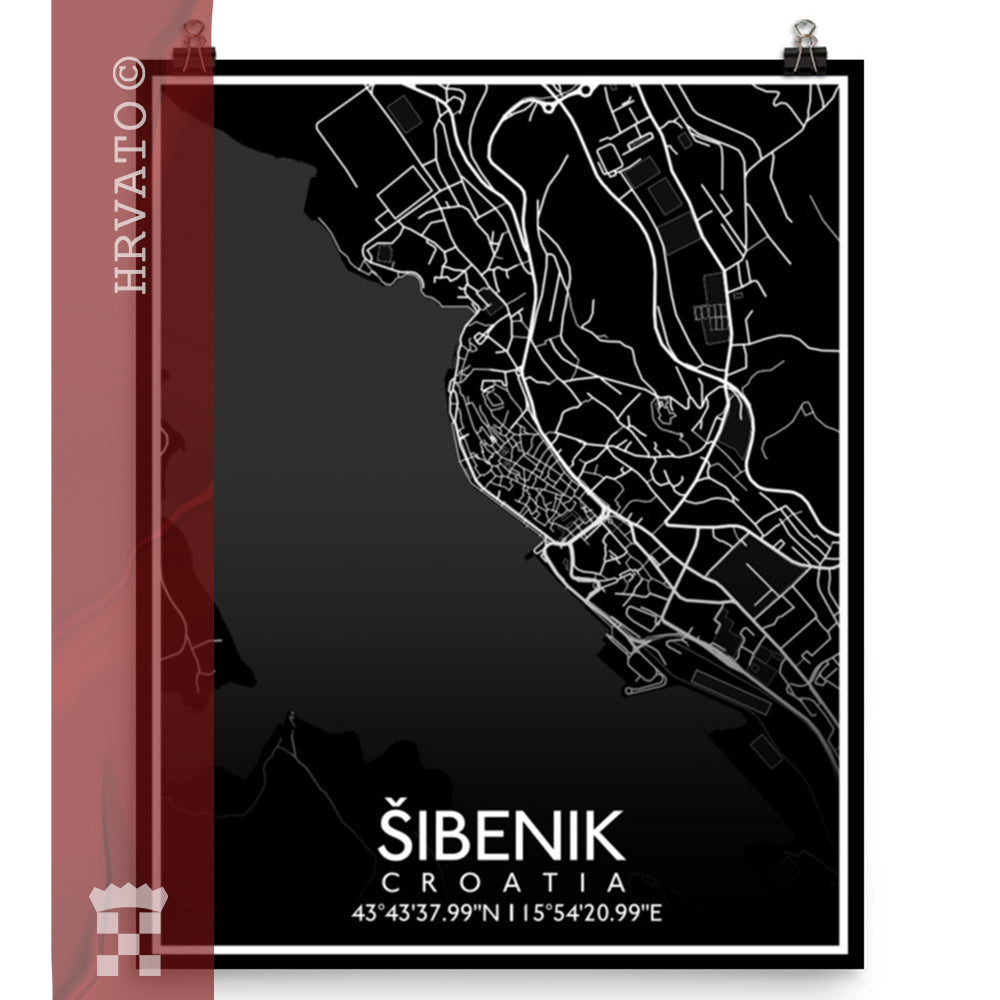 Šibenik - Black City Map Matte Poster