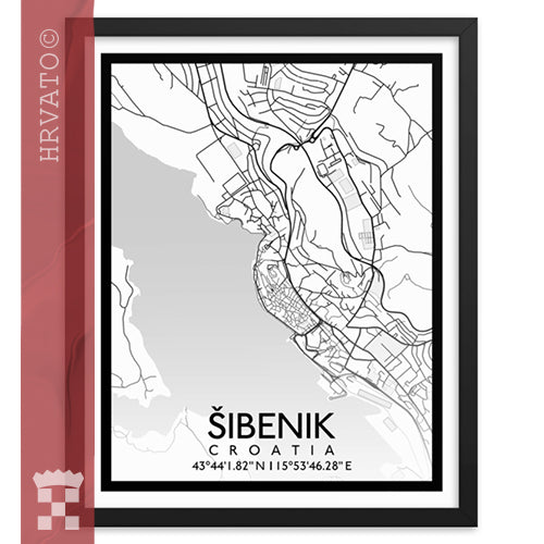 Šibenik - White City Map Framed Wall Art