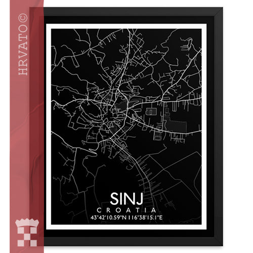Sinj - Black City Map Framed Wall Art