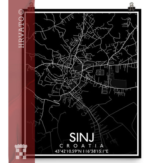 Sinj - Black City Map Matte Poster