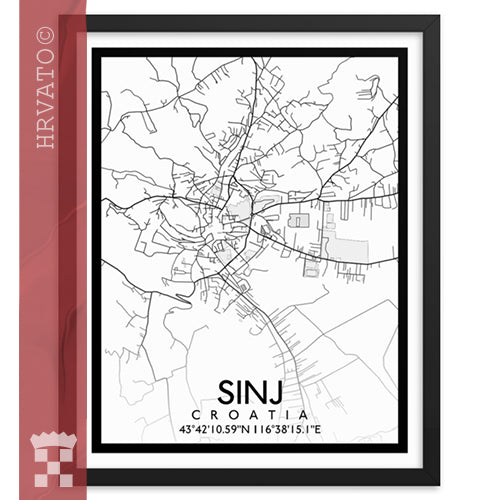 Sinj - White City Map Framed Wall Art