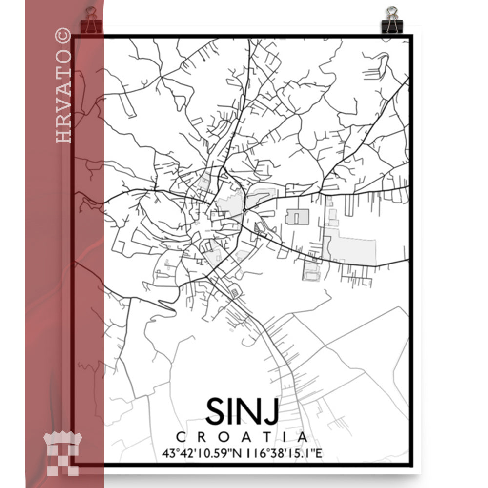 Sinj - White City Map Matte Poster