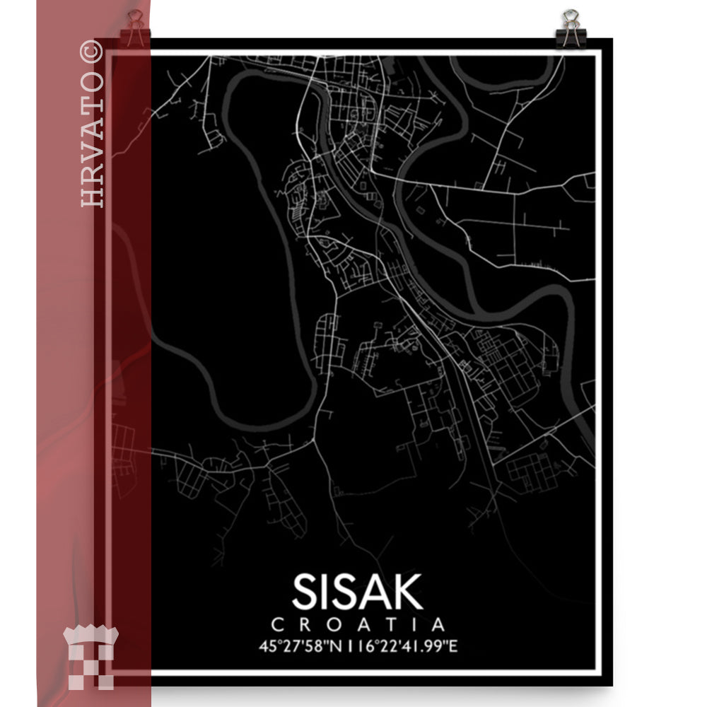 Sisak - Black City Map Matte Poster