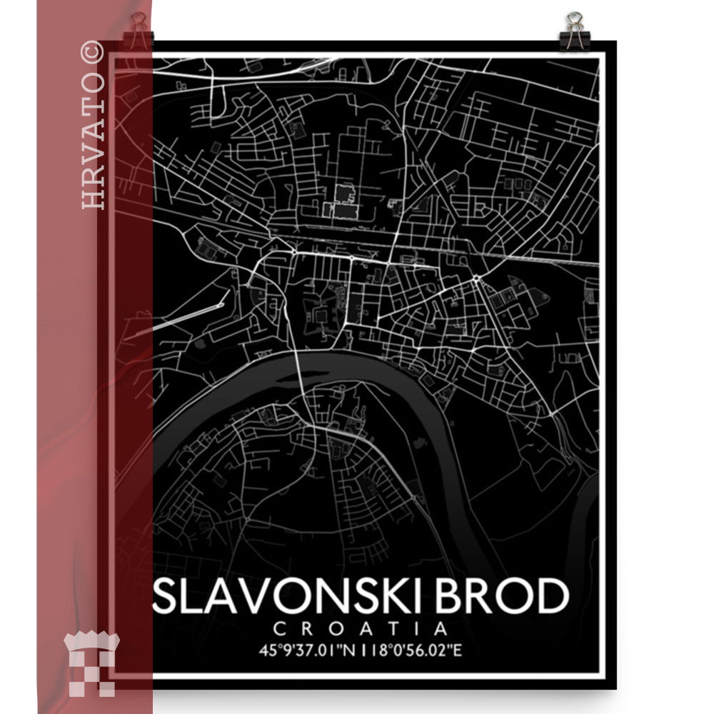 Slavonski Brod - Black City Map Matte Poster