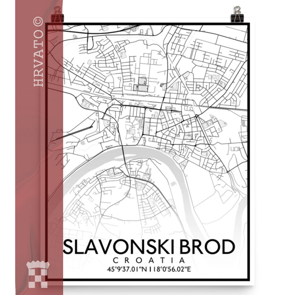 Slavonski Brod - White City Map Matte Poster