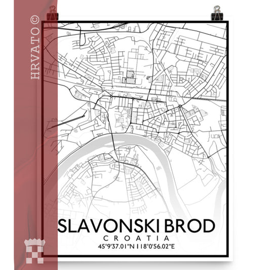 Slavonski Brod - White City Map Matte Poster