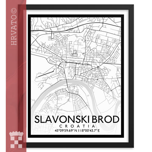 Slavonski Brod - White City Map Framed Wall Art