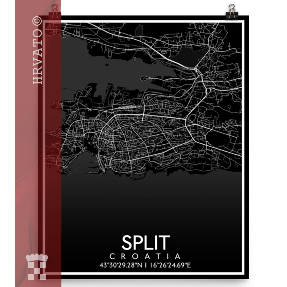 Split - Black City Map Matte Poster