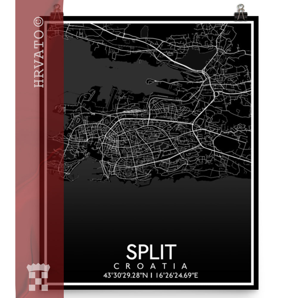 Printable Map Split Split - Black City Map Matte Poster – HRVATO