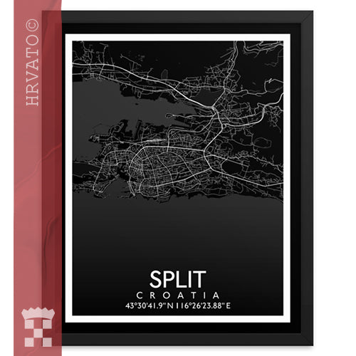 Split - Black City Map Framed Wall Art