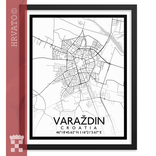 Varaždin - White City Map Framed Wall Art