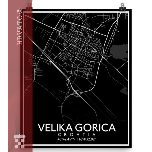 Velika Gorica - Black City Map Matte Poster